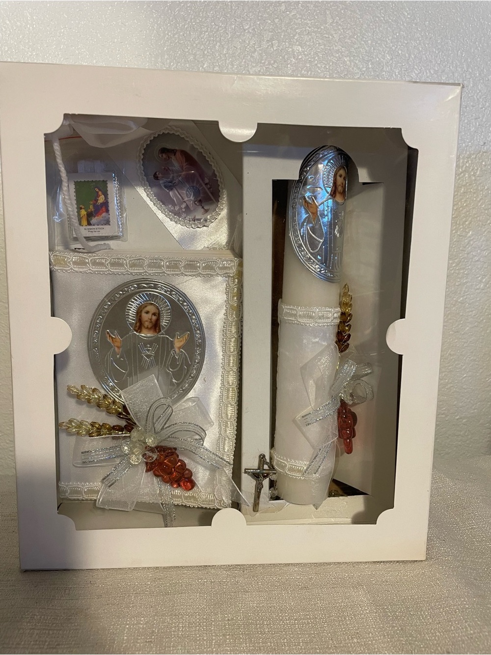 White Religious Christ Baptism Candle and Gift Set